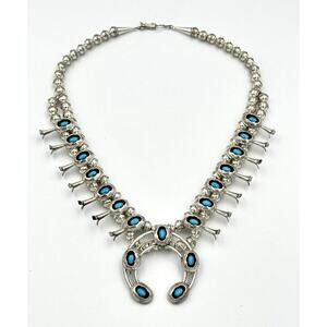 Navajo Sterling Shadowbox Turquoise Squash Blossom Necklace Set - PG Phil Garcia